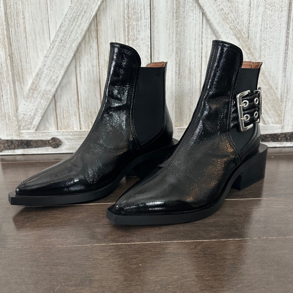GANNI Womens Chelsea Boots Buckle Leather Grunge Goth 90s Black EU 36